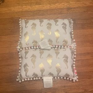 2 Lilly Pulitzer Pom Pom Decor Pillows 20" x 12" Reversible Seahorses